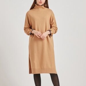 uniqlo wool blend turtleneck sweater dress in camel size m